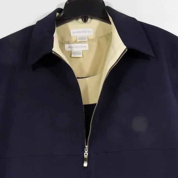 Worthington Navy Blue/Linen Zip-Front Suit Jacket and Tank Blouse Sz 18 READ NWT - Picture 6 of 16
